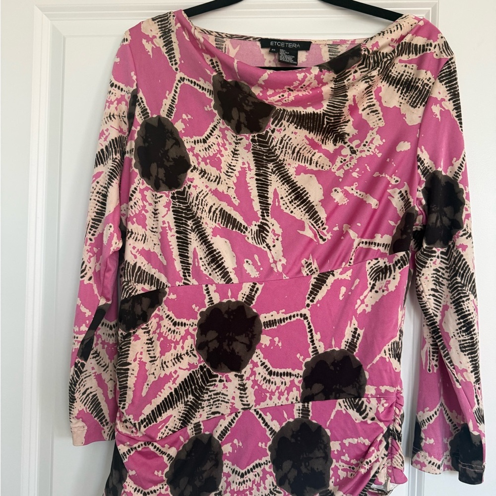 Etcetera Abstract Pink and Black Long 100% silk jersey Sleeve Top